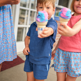 New Navy French Terry Polo with Ribbed Hem