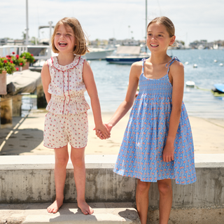 Girls Blue Primrose Smocked Tie Dress