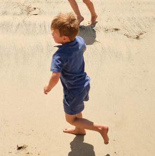 New Navy French Terry Polo with Ribbed Hem