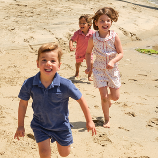 New Navy French Terry Polo with Ribbed Hem