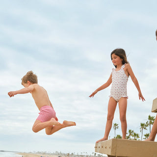 Girls Summer Cherries Ruffle Edge One Piece Swimsuit