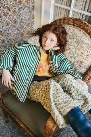 Vanilla and Dark Green Striped Padded Jacket