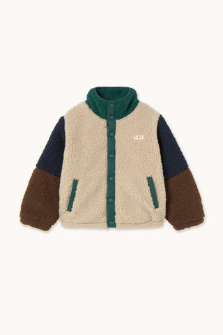 Dark Green Color Block Sherpa Jacket