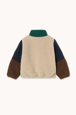 Dark Green Color Block Sherpa Jacket