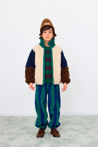 Dark Green Color Block Sherpa Jacket