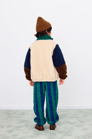 Dark Green Color Block Sherpa Jacket