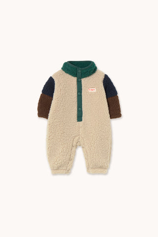 Dark Green Color Block Sherpa One Piece
