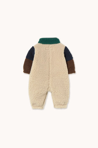 Dark Green Color Block Sherpa One Piece