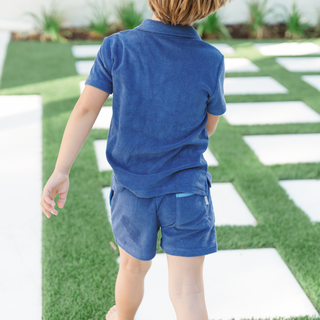 New Navy French Terry Polo with Ribbed Hem