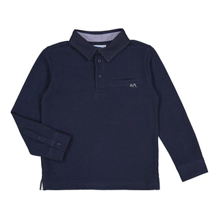 Navy Long Sleeve Knit Polo