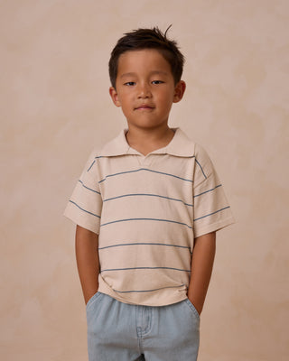 Chandler Knit Polo with Blue Stripe Print