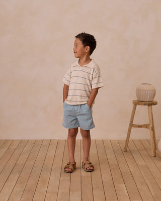Chandler Knit Polo with Blue Stripe Print