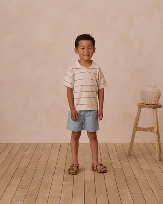 Chandler Knit Polo with Blue Stripe Print