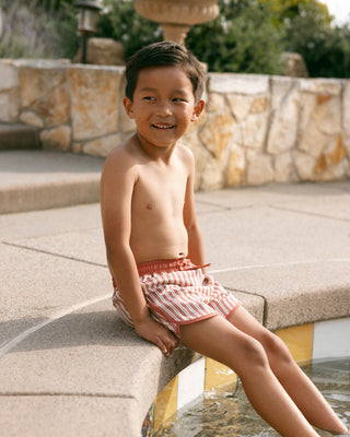 Poppy Pinstripe Swim Trunks