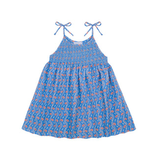 Girls Blue Primrose Smocked Tie Dress
