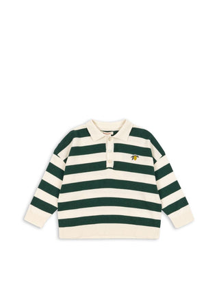 Pine Stripe Knit Polo with Embroidered Lemon