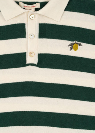 Pine Stripe Knit Polo with Embroidered Lemon