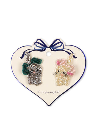 2 Pack Kitty Bow Beaded Hair Clip