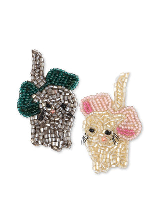 2 Pack Kitty Bow Beaded Hair Clip