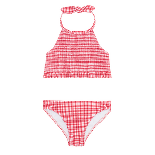 Girls Malibu Gingham Smocked Halter Bikini