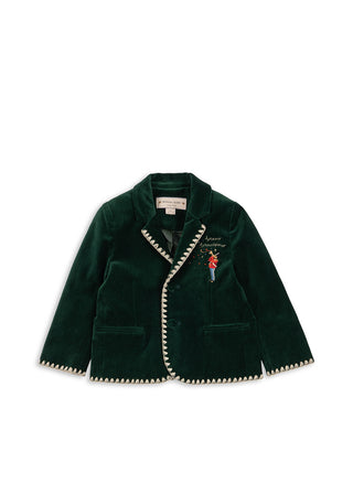 Dark Green Velvet Embroidered Blazer