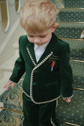 Dark Green Velvet Embroidered Blazer