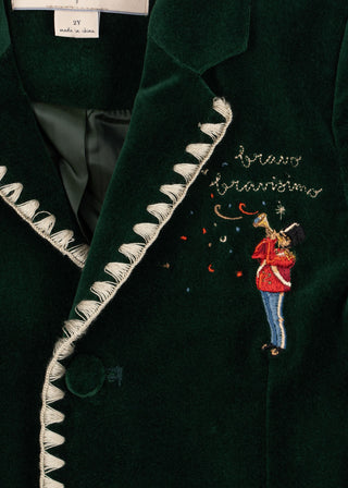 Dark Green Velvet Embroidered Blazer