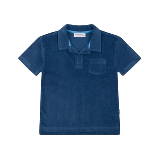 New Navy French Terry Polo with Ribbed Hem
