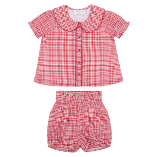 Malibu Gingham Collared Puff Sleeve Bloomer Set