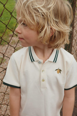 Lemon Embroidered Polo Shirt in Antique White