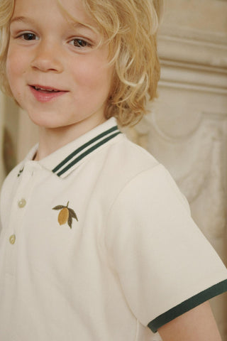 Lemon Embroidered Polo Shirt in Antique White