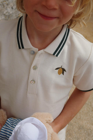 Lemon Embroidered Polo Shirt in Antique White