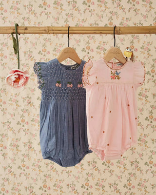 Pink Embroidered Floral Bird Romper
