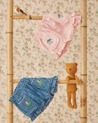 Denim Embroidered Pocket Bloomers
