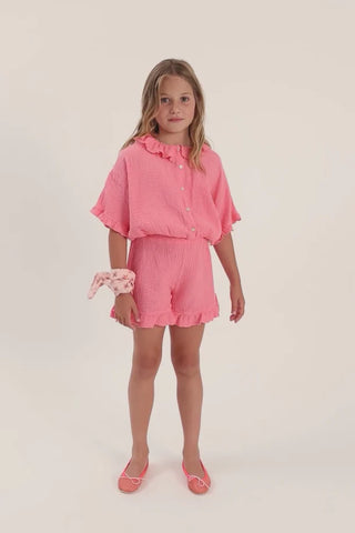 Zinnia Gauze Blouse and Shorts Set in Candy Pink
