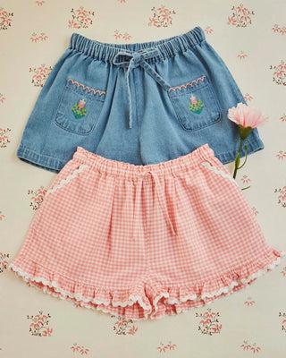 Floral Embroidered Pocket Denim Shorts
