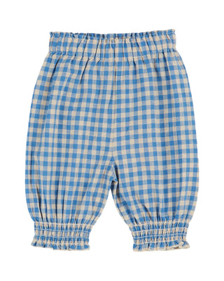 Blue Gingham Cinched Ankle Pants
