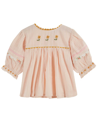 Embroidered Pink Flower Blouse
