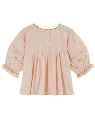 Embroidered Pink Flower Blouse
