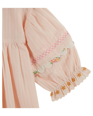 Embroidered Pink Flower Blouse
