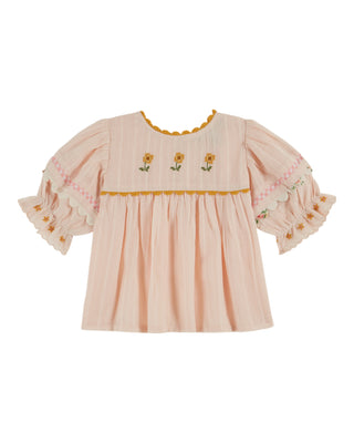 Embroidered Pink Flower Blouse
