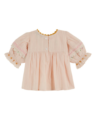 Embroidered Pink Flower Blouse
