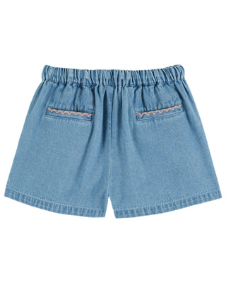 Floral Embroidered Pocket Denim Shorts
