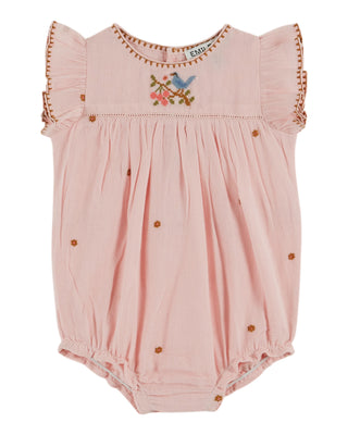 Pink Embroidered Floral Bird Romper
