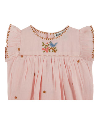 Pink Embroidered Floral Bird Romper
