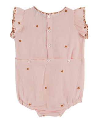 Pink Embroidered Floral Bird Romper
