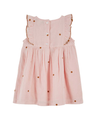Pink Embroidered Floral Bird Baby Dress
