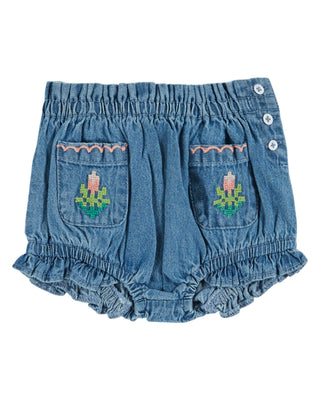 Denim Embroidered Pocket Bloomers
