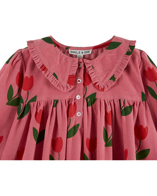 Corduroy Pink Tulip Loose Dress
