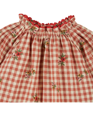 Embroidered Terracotta Gingham Blouse
